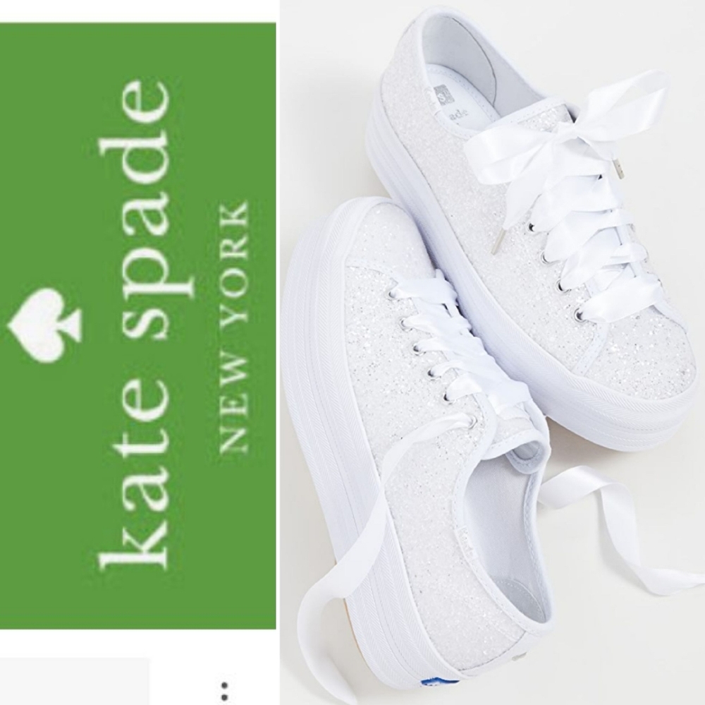 New Kate Spade Triple Deck Lace Up Glitter Sneaker